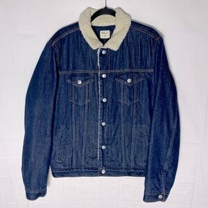 GAP Dark Wash Denim Sherpa Lined Jean Jacket Trucker Jacket L